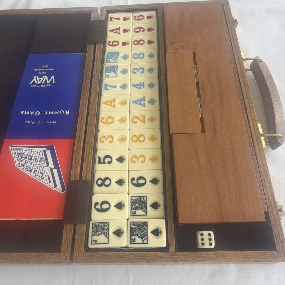 Vintage Rummikub Deluxe Wooden Carry Case Complete 106 Tiles American Way